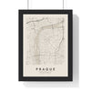 Prague street map poster in cream, minimal city map print framed in a black frame