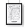 Prague street map poster in white, minimal city map print framed in a black frame