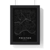 Preston street map poster in black, minimal city map print framed in a black frame