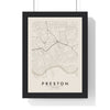 Preston street map poster in cream, minimal city map print framed in a black frame