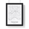 Preston street map poster in white, minimal city map print framed in a black frame