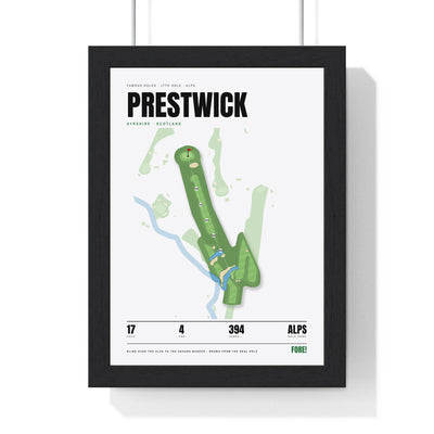 Prestwick 17th Hole White print framed in a black frame, ready to hang