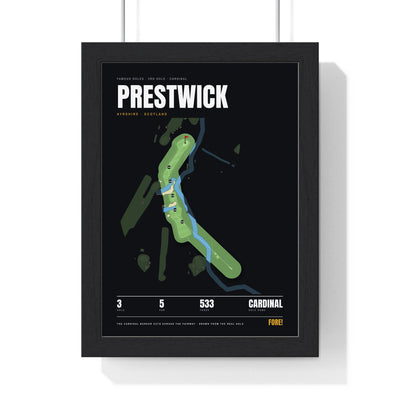 Prestwick 3rd Hole print framed in a black frame, ready to hang