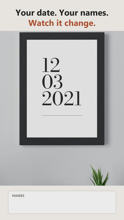 Live preview: personalising the Personalised Wedding Date Print and watching it change