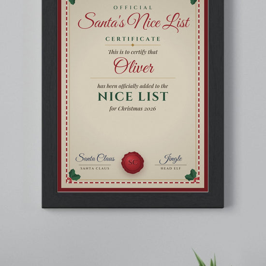 Live preview: personalising the Personalised Santa's Nice List Certificate Print and watching it change