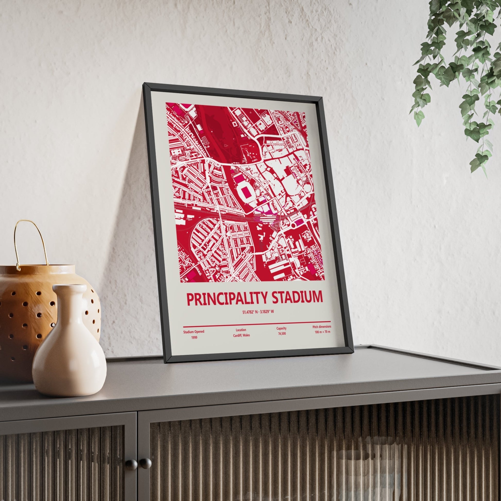Framed Principality Stadium Cardiff Rugby map print