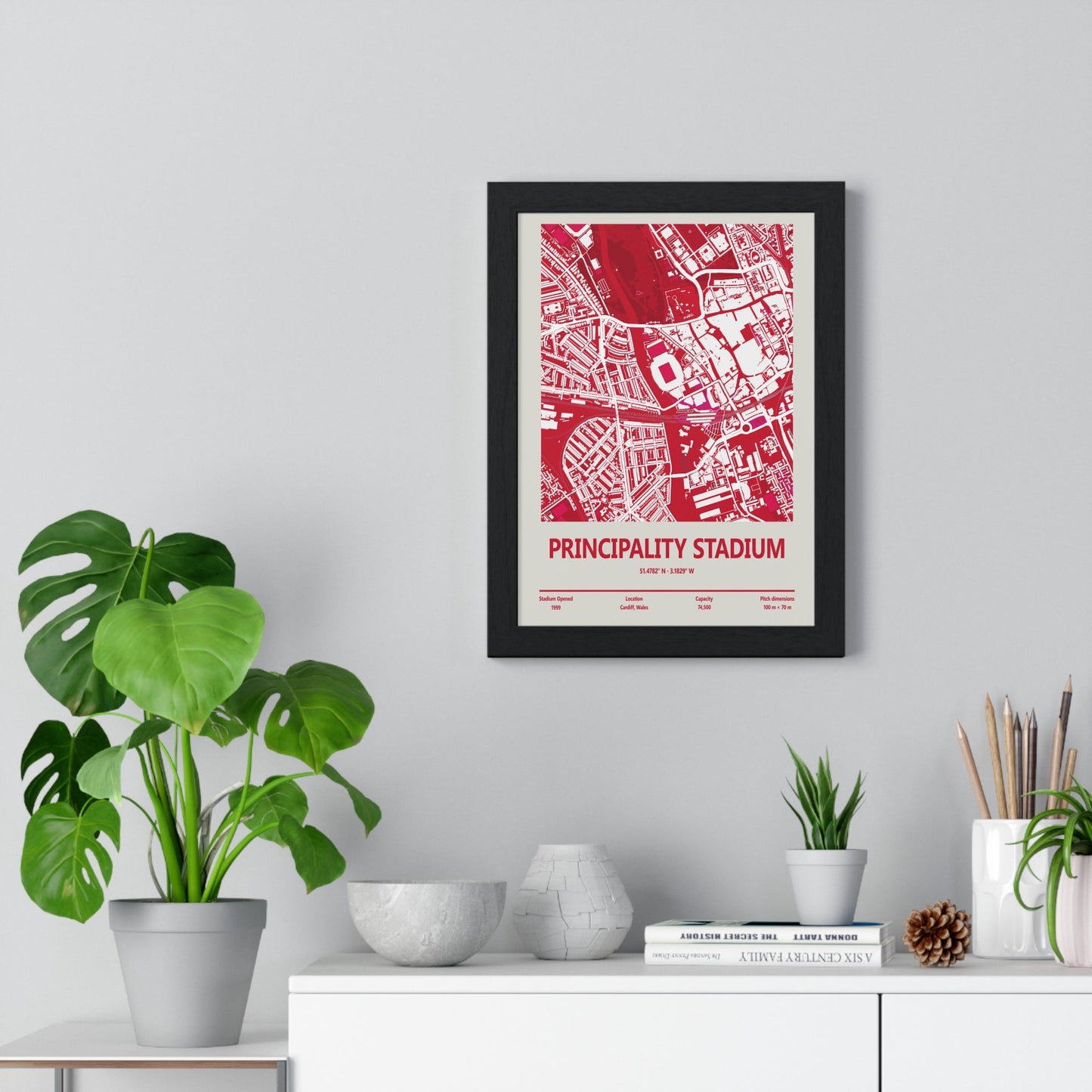 Framed Principality Stadium Cardiff Rugby map print
