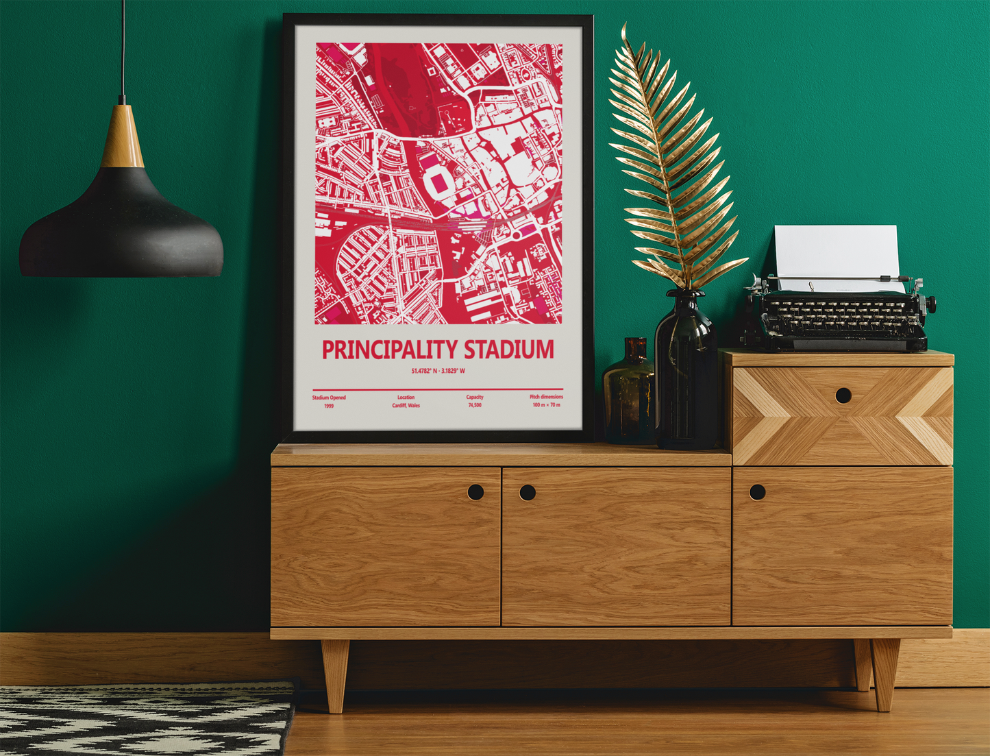 Framed Principality Stadium Cardiff Rugby map print wall display