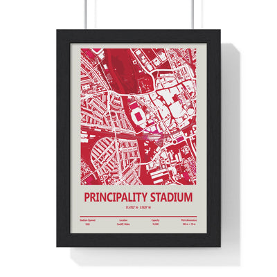 Framed Principality Stadium Cardiff Rugby map print