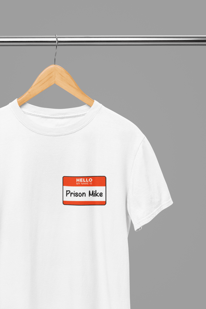 White t-shirt with Prison Mike The Office Shirt - TV Show Shirt & Pop Culture