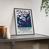 Progressive Field map print framed and leaning on a sideboard