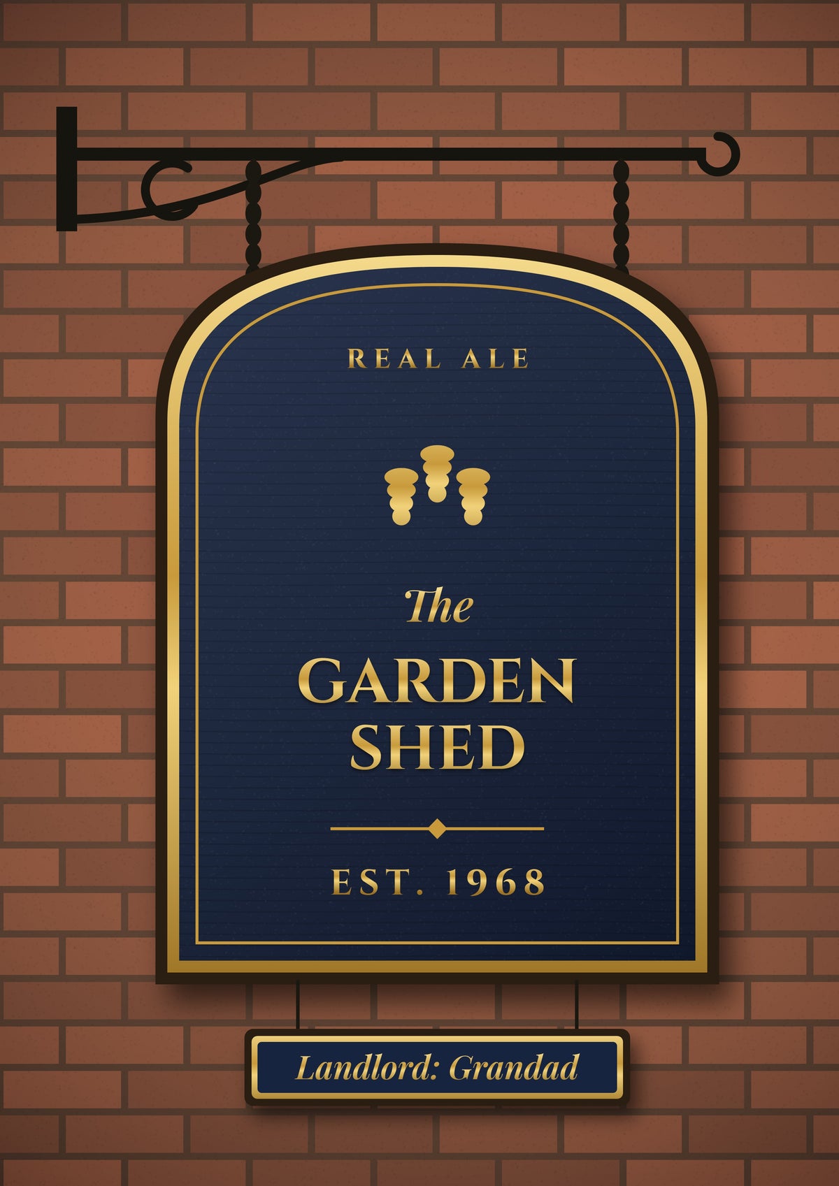 Personalised Home Bar Pub Sign Print - navy Garden Shed sign