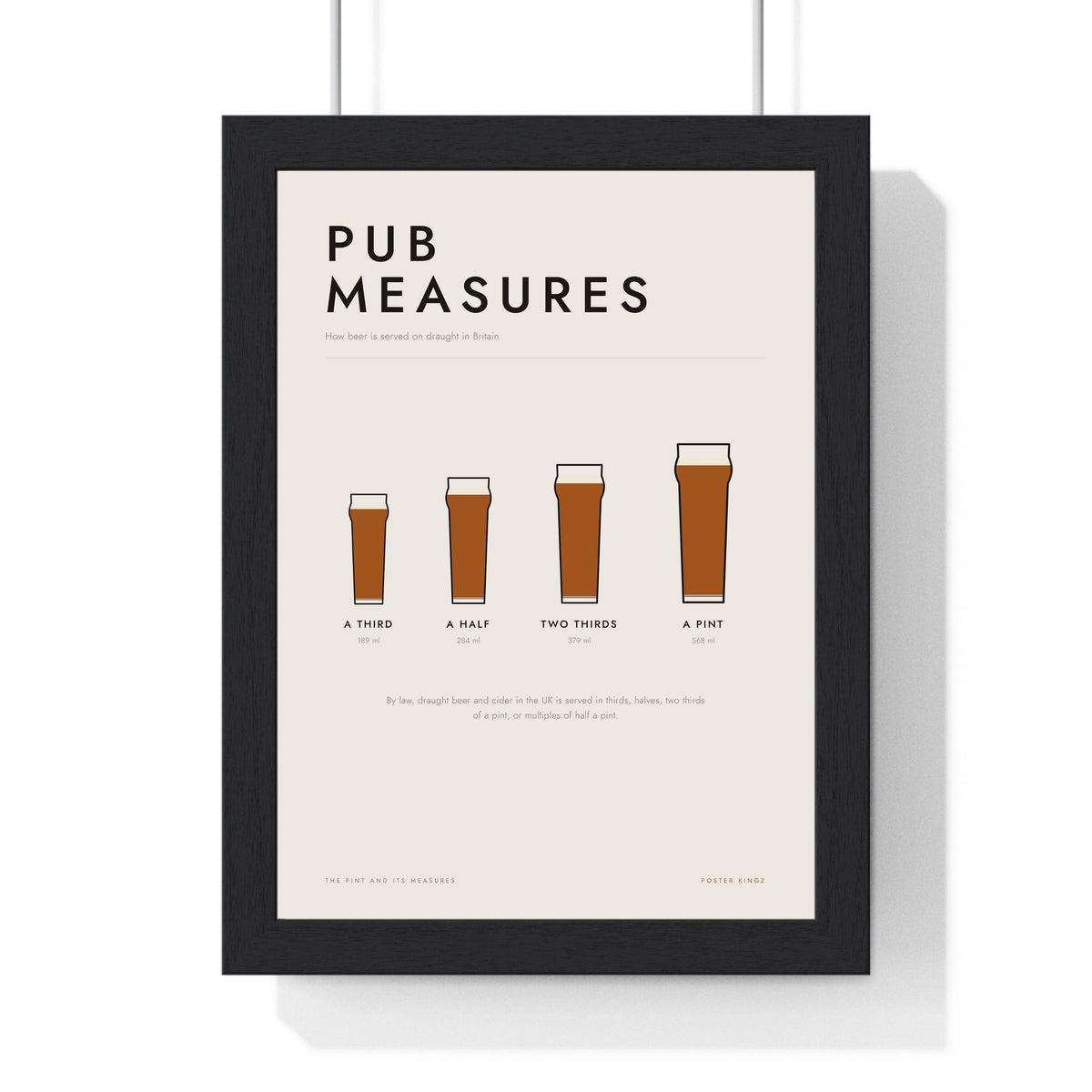 Pub Measures print framed in a black frame, ready to hang