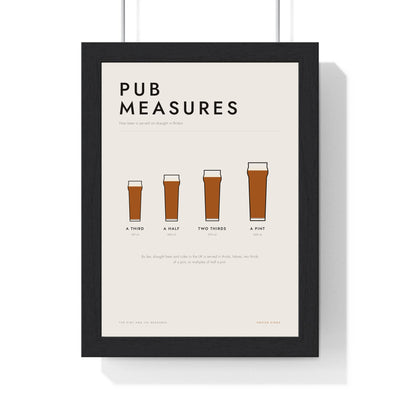 Pub Measures print framed in a black frame, ready to hang
