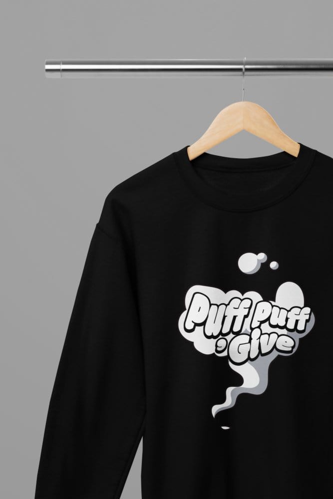 Grey t-shirt with Puff Puff Give Quote Friday Movie /Sweatshirt close-up
