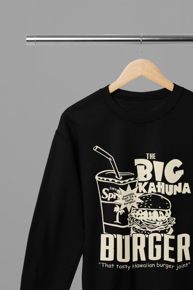 Sand t-shirt with Pulp Fiction Big Kahuna Burger Large Logo /Sweatshirt - Iconic Movie Merchandise back view