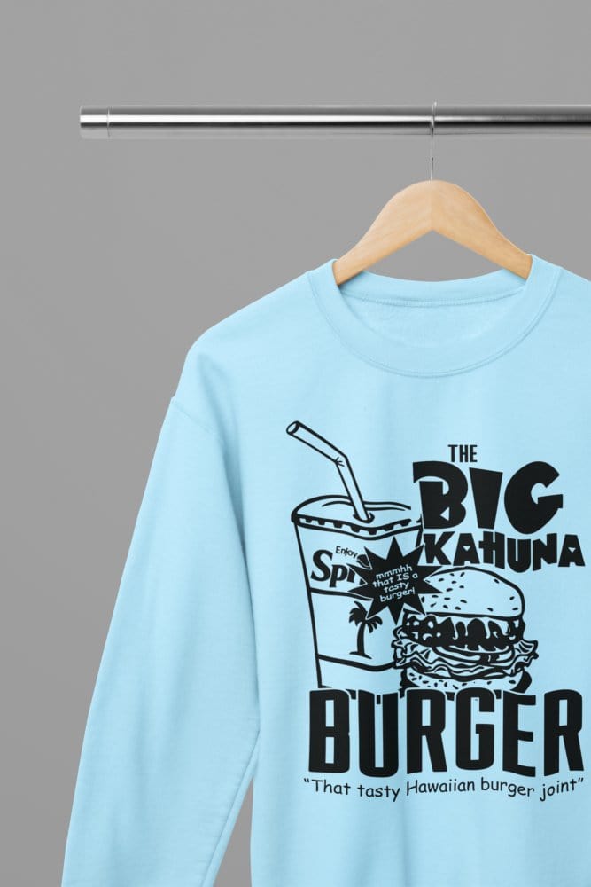 Black t-shirt with Pulp Fiction Big Kahuna Burger Large Logo /Sweatshirt - Iconic Movie Merchandise flat lay