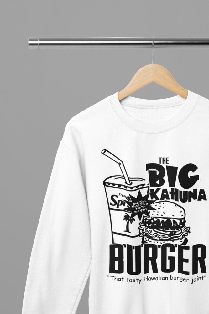 Red t-shirt with Pulp Fiction Big Kahuna Burger Large Logo /Sweatshirt - Iconic Movie Merchandise close-up