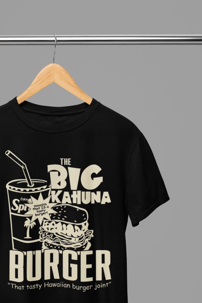 Sand t-shirt with Pulp Fiction Big Kahuna Burger Large Logo /Sweatshirt - Iconic Movie Merchandise close-up