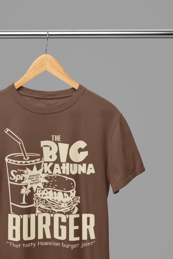 Grey t-shirt with Pulp Fiction Big Kahuna Burger Large Logo /Sweatshirt - Iconic Movie Merchandise