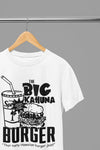 Red t-shirt with Pulp Fiction Big Kahuna Burger Large Logo /Sweatshirt - Iconic Movie Merchandise wall display