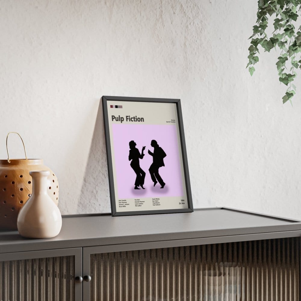 Framed Pulp Fiction movie poster flat lay