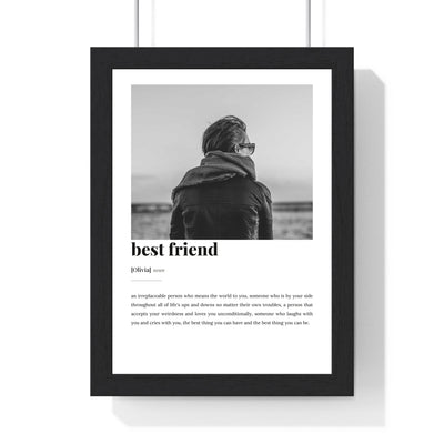 Personalised best friend definition photo print with black and white photo, custom word and handwritten definition