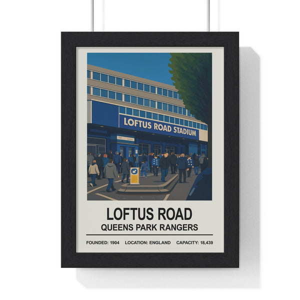 QPR Loftus Road Stadium print framed in black MDF frame with perspex