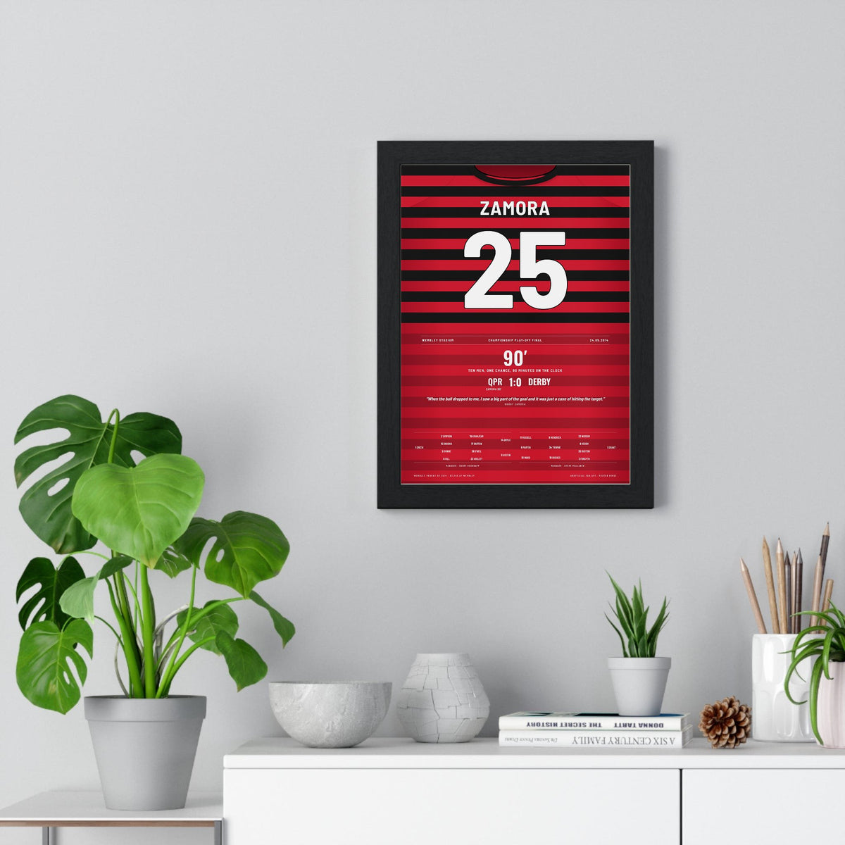 QPR Play-Off Final 2014 Poster - Zamora 25 Wembley framed on a living room wall