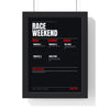 Race Weekend print framed in a black frame, ready to hang