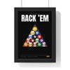 Rack 'Em Pool print framed in a black frame, ready to hang