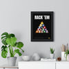 Rack 'Em Pool print framed on a living room wall
