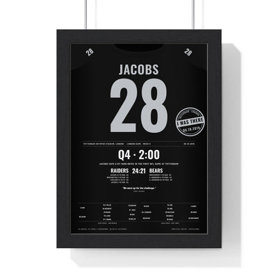 Raiders London 2019 Poster - Josh Jacobs 28 First NFL Game at Tottenham Jersey Print with the I WAS THERE stamp