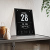 Raiders London 2019 Poster - Josh Jacobs 28 First NFL Game at Tottenham Jersey Print framed and leaning on a sideboard