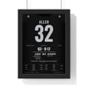 Los Angeles Raiders Super Bowl XVIII Poster - Marcus Allen 32 74-Yard Run Jersey Print framed in a black frame, ready to hang