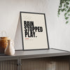 Rain Stopped Play Cricket print framed and leaning on a sideboard