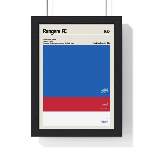 Rangers FC colour swatch print framed showing iconic blue, red and white team colours