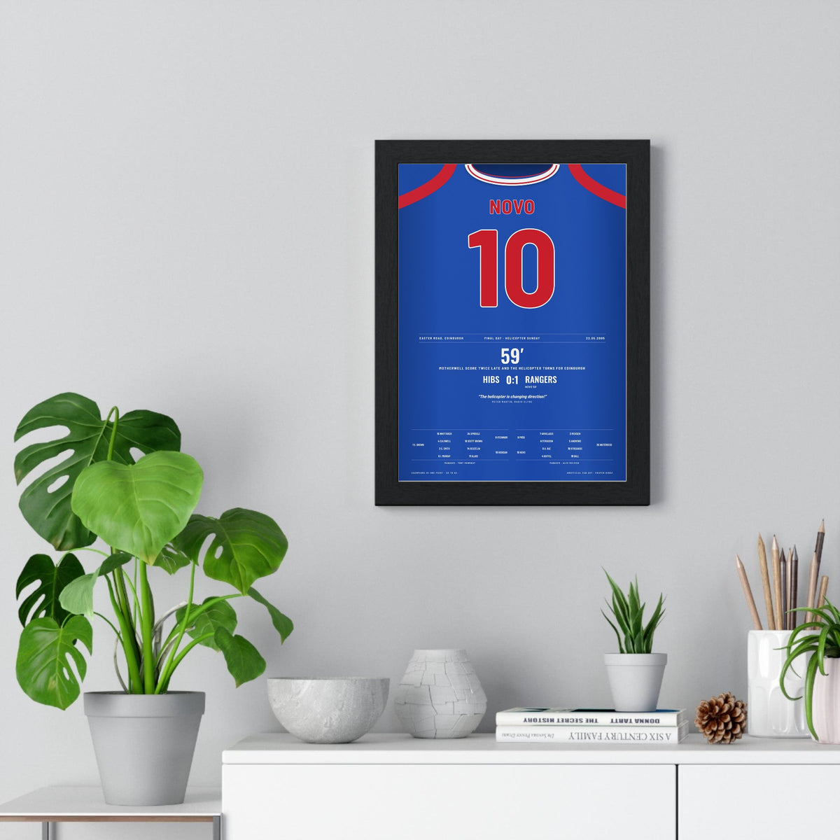 Rangers Novo 10 Helicopter Sunday 2005 Poster framed on a living room wall