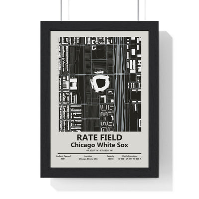 Rate Field map print framed in a black frame, ready to hang