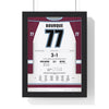 Ray Bourque 2001 Cup Final Game 7 Poster - Colorado Avalanche 77 Hockey Jersey Print framed in a black frame, ready to hang