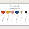 Personalised Family Balloon Print | Custom Heart & Paw Names Wall Art | Family Gift