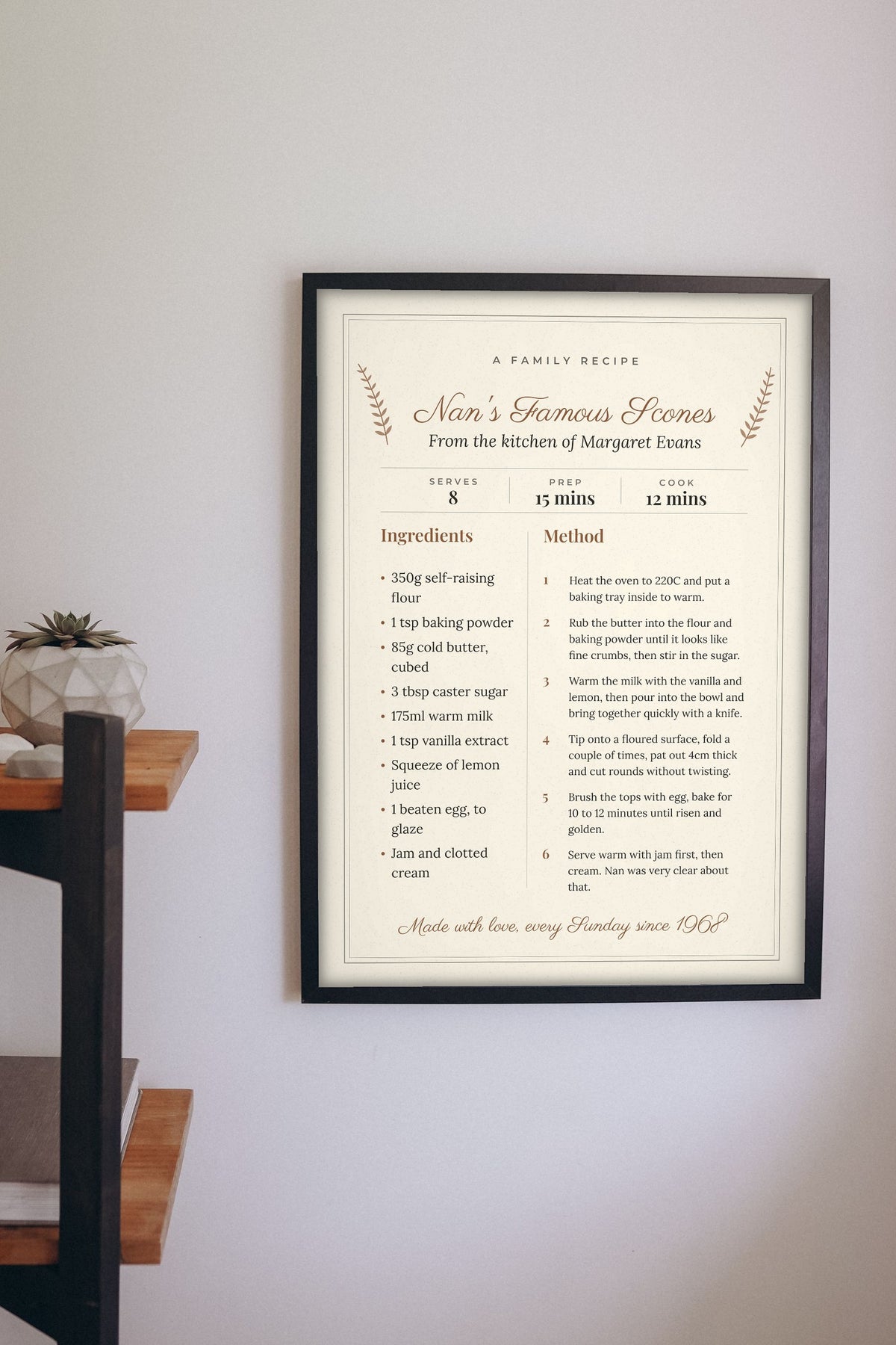 Personalised Family Recipe Print - Lifestyle - hanging on a living room wall