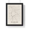 Reading street map poster in cream, minimal city map print framed in a black frame