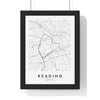 Reading street map poster in white, minimal city map print framed in a black frame