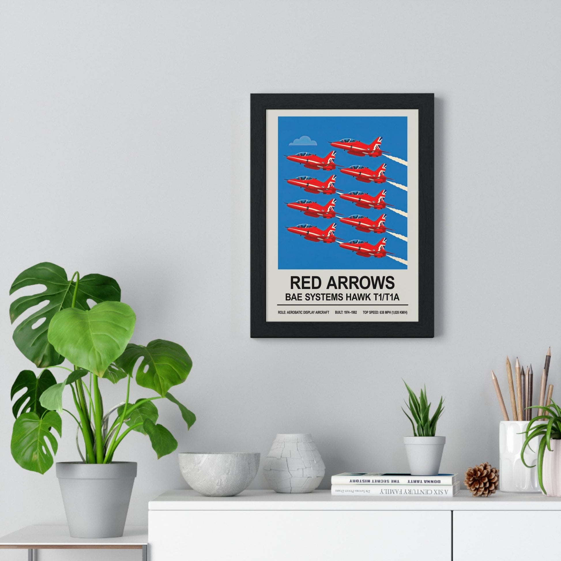 Red Arrows Poster | RAF Aerobatic Display Hawk Jet Print - Poster Kingz - A5 (unframed) 5.8 × 8.3 in - 