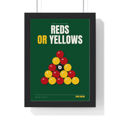 Reds or Yellows Pool print framed in a black frame, ready to hang
