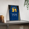 Reggie Miller 1995 8 Points in 8.9 Seconds Poster - Indiana Pacers 31 Jersey Print framed and leaning on a sideboard