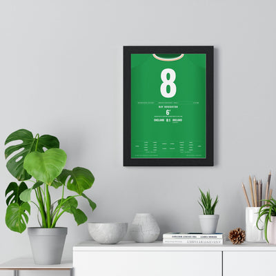 Republic of Ireland Euro 88 Poster - Ray Houghton 8 Header v England Stuttgart Shirt Print framed on a living room wall