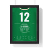 Republic of Ireland World Cup 1990 Poster - David O’Leary 12 Winning Penalty v Romania Shirt Print framed in a black frame, ready to hang