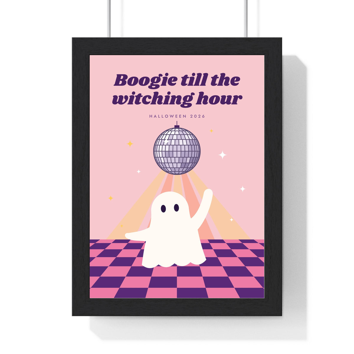 Retro Disco Ghost Halloween Print - framed pink retro disco ghost Halloween print